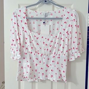 NWT The Good Jane Cherry Pop Peasant Crop Top, Medium